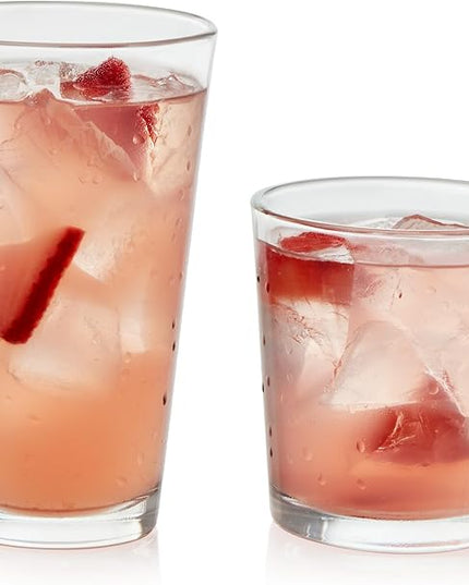 Libbey Flare Tumbler and Rocks Glasses Set, Stylish Lead-Free Drinking Glasses Set of 16, Versatile Dishwasher Safe Kitchen Glassware Set for Parties