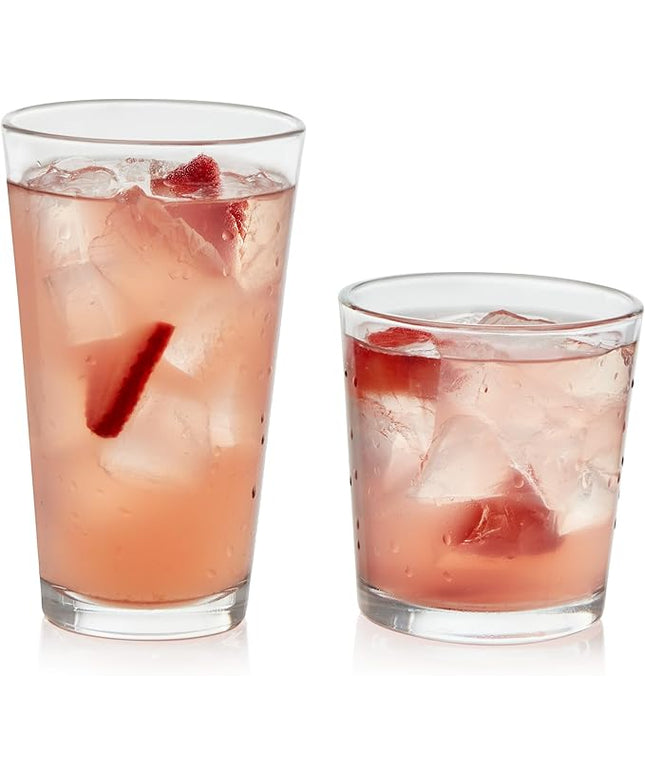Libbey Flare Tumbler and Rocks Glasses Set, Stylish Lead-Free Drinking Glasses Set of 16, Versatile Dishwasher Safe Kitchen Glassware Set for Parties