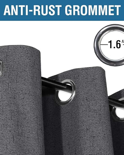 H.VERSAILTEX 100% Blackout Curtains for Bedroom 96 Inches Long Grommet Linen Face Full Light Blocking Curtain Drapes for Living Room Thermal Linen Look Curtains 2 Panels Set, 52" W x 96" L, Grey