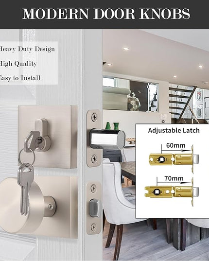 Exterior Door Knob with Single Cylinder Deadbolt Lock, Brushed Nickel Front Door Handle and Lock Set