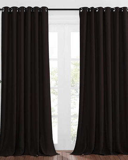 NICETOWN Patio Blackout Curtain Panels - Thermal Insulated Grommet Blackout Drapes Light Blinds Room Darkening Window Treatments for Villa/Cottage (2 Panels, W80 x L95, Toffee Brown)