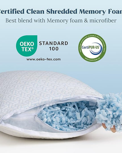 puredown® Cooling Pillows Queen Size 1 Pack, Memory Foam Pillows Adjustable Firm Bed Pillows for Sleeping, Cool Pillow for Hot Sleepers with Zipper Removable Pillow Cover