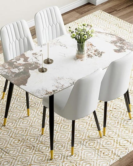 Small Dining Table Set for 4, 50'' Sintered Stone Dining Table with 4 Chairs, Easy to Assemble, Suitable for Small Spaces