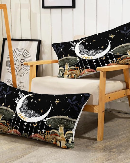 AILONEN Queen Bedding Set,Sun and Moon Boho Mushroom Comforter Set,Natural Wild Fungus Bedding Set for Kids Boys Girls,Bohemian Plant Comforter with 2 Pillowcases,3 Piece