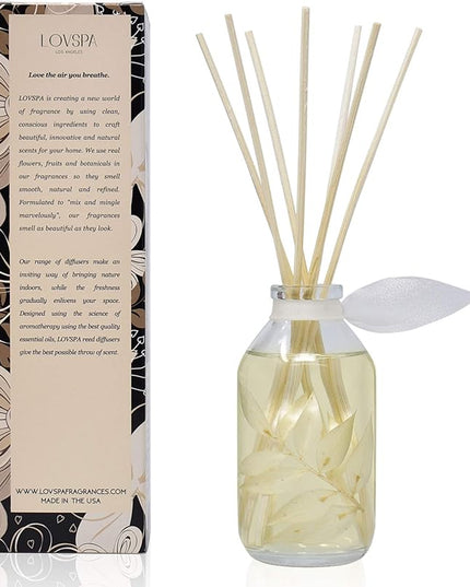 LOVSPA Reed Diffuser Set, Coconut & Eucalyptus Scented Oil Diffuser with Sticks, Home Fragrance Accessories for Bathroom Shelf Decor, Aroma Diffusers for Home or Office Desk, USA Made