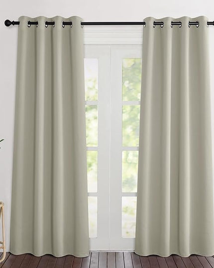 NICETOWN Room Darkening Natural Curtains 84 inches Long, Grommet Room Darkening Thermal Insulated Sound Dampening Window Treatments for Bedroom/Home Office, 2 Panels, W46 x L84