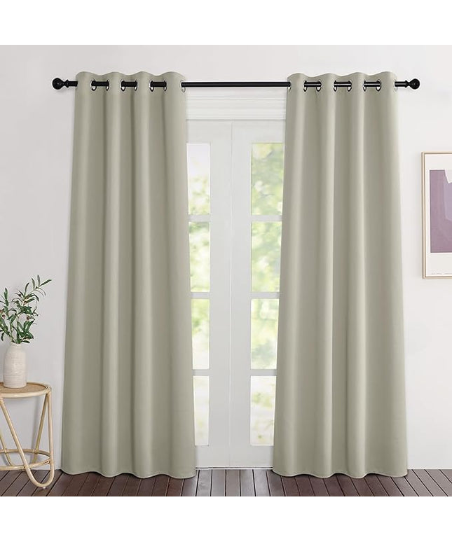 NICETOWN Room Darkening Natural Curtains 84 inches Long, Grommet Room Darkening Thermal Insulated Sound Dampening Window Treatments for Bedroom/Home Office, 2 Panels, W46 x L84