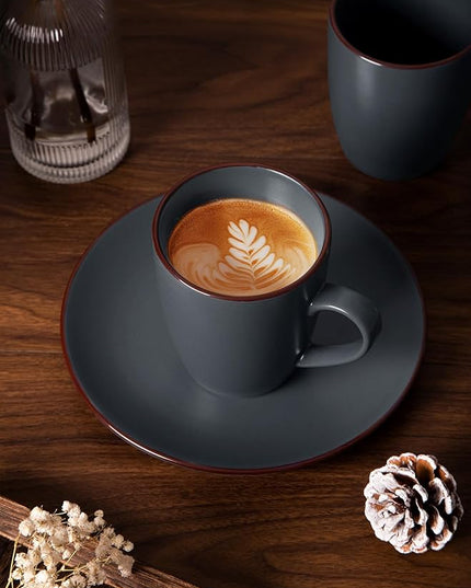 famiware Venus Coffee Mugs for 6, 14 oz Mug Set, Dringking Cup with Handle for Coffee, Tea, Cocoa, Milk, Charcoal