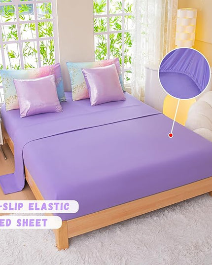 Rainbow Bedding Set Full Size – 7 Piece Reversible Girls Comforter with Deep-Pocket Sheet, Gradient Galaxy Design, Whole-Piece Filling, Machine Washable Bed-in-a-Bag for Kids Room Makeover & Gifts