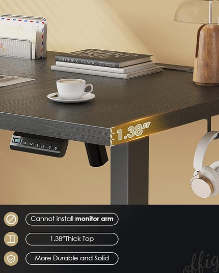 OffiGo Electric Standing Desk with 3-Piece Board, 71 Inch Height Adjustable Large Desk with Power Outlets, Sit Stand Table, Writing Computer Desk for Home, Office, Workstation, Black