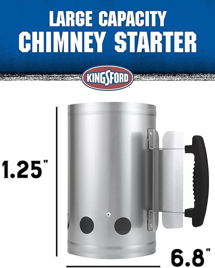 KINGSFORD Heavy Duty Deluxe Charcoal Chimney Starter | BBQ Chimney Starter for Charcoal Grill and Barbecues, Compact Easy to Use Chimney Starters and BBQ Grill Tools, Silver