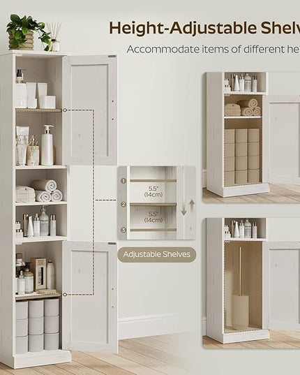 Tall Bathroom Cabinet with 2 Barn Doors, Farmhouse Storage Cabinet with Adjustable Shelves, Freestanding Bathroom Storage Organizer for Small Space, Kitchen, Bedroom, Cloud White