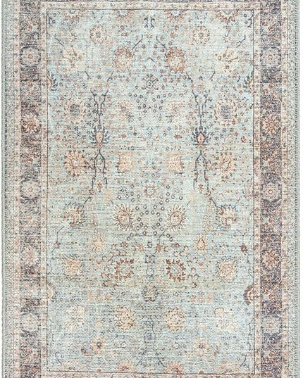 GLN Rugs Traditional Collection - Machine Washable Area Rug, Traditional Washable, Non Slip, Low Pile Chenille Rug, Living Room, Bedroom, Kitchen Rug (2'x3' Blue Floral)