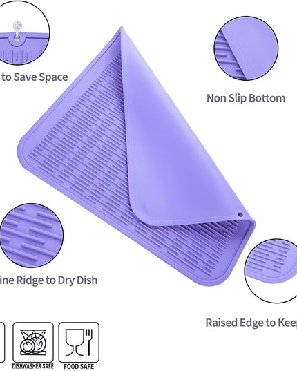 Silicone Dish Drying Mat for Multiple Usage,Easy clean,Eco-friendly,Heat-resistant Silicone Mat for Kitchen Counter or Sink,Refrigerator or Drawer Liner Light Purple XL 18 inches x 16 inches