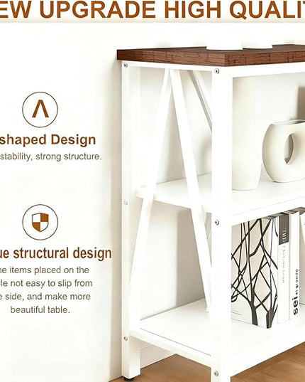 HOMISSUE Entryway Console Table, Rustic Console Tables with Wide Storage, Industrial Foyer for Entry with 3-Tier Open Shelves, White, 47 Inch