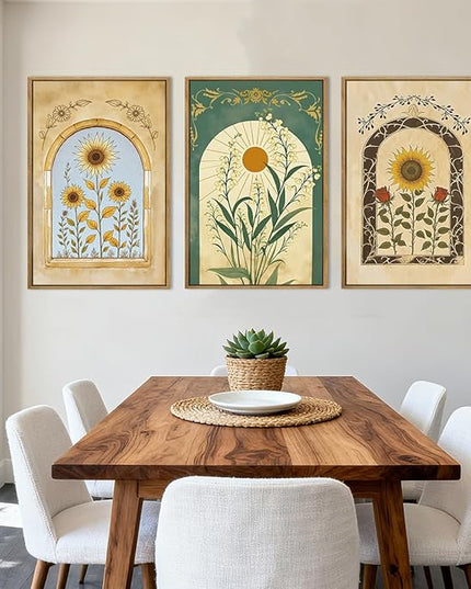 ANHUIB Vintage Boho Spiritual Wall Decor 16x24 Inch Botanical Wall Art Earthy Sunflower Illustration Set of 3 for Living Room Bedroom Office