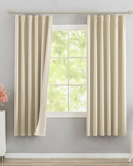 DONREN Cream Pinch Pleated Blackout Curtains with Hooks - 72 inch Length Room Darkening Thermal Insulated Window Curtain Drapes for Living Room Bedroom Set of 2 Panels 40" Wx72 L