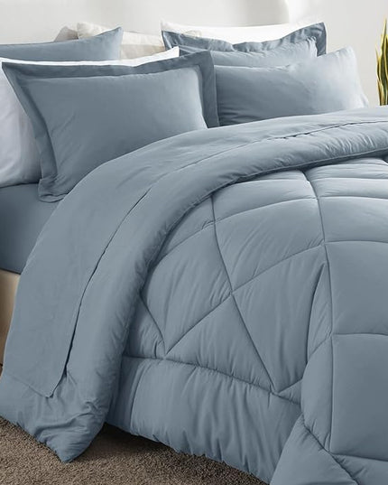 CozyLux King Size Comforter Set Dusty Blue - 7 Pieces Bed in a Bag King, Luxury Soft Bed Set for All Seasons, Bedding Set with Down Alternative Comforter, Sheets, Pillowcases & Shams, Grayish Blue