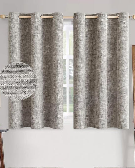 MIULEE 100% Blackout Linen Textured Curtains for Bedroom Solid Thermal Insulated Warm Taupe Grommet Room Darkening Curtains & Drapes Luxury Decor for Living Room Nursery 42 x 63 Inch (2 Panels)