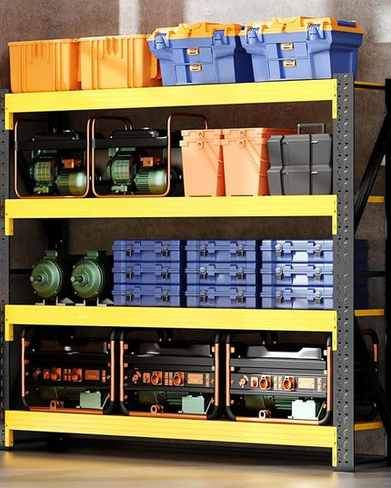 48" W Garage Shelving,4-Tier Heavy Duty Storage Shelves Unit with Adjustable Metal Shelf for Warehouse,Basement,Workshop,4200LBS,48" W x 24" D x 79" H,Black&Yellow