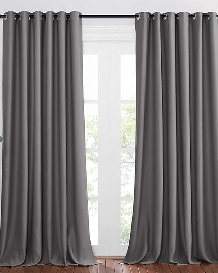 NICETOWN Bedroom Blackout Curtains Panels - Triple Weave Energy Saving Thermal Insulated Solid Grommet Blackout Draperies for Patio (80 inches by 108 Inch, Grey, Set of 2)