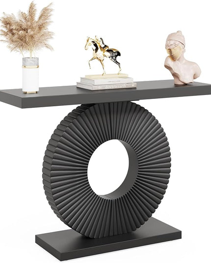 Tribesigns Modern Console Table with Geometric Base, 40 inch Wood Entryway Table Sofa Table Narrow Long, Contemporary Accent Table for Living Room, Entryway, Hallway, Black