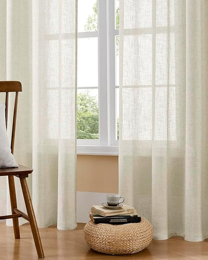 Joydeco Linen Curtains 96 Inch Length 2 Panel Sets,Light Filtering Curtains for Bedroom 100 Inch Wide Living Room Drapes with Back Tabs & Rod Pockets (W100 x L96 Inch, Beige)