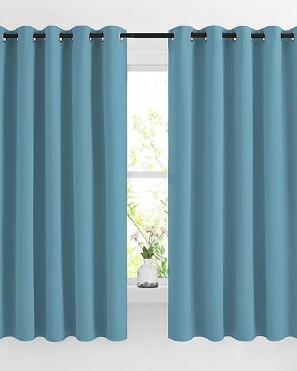NICETOWN Room Darkening Curtains for Living Room - Easy Care Solid Thermal Insulated Grommet Room Darkening Curtains/Panels/Drapes for Bedroom (2 Panels, 66 by 66, Teal Blue)