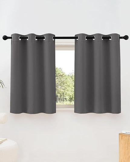 NICETOWN Grey Room Darkening Curtains Blackout 36 inch Curtains for Kitchen, Grommet Solid Window Treatments Sound Reducing for Bedroom, 2 Panels, W37 x L36, 2 Panels