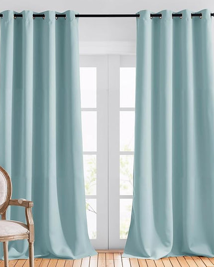 NICETOWN Sky Blue Curtains for Kids Room - Triple Weave Microfiber Home Thermal Insulated Solid Ring Top Blackout Panels/Drapes for Bedroom(Sky Blue, Set of 2, 52 x 95 Inch)