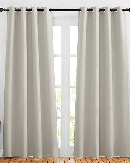 NICETOWN Natural Blackout Curtains for Doorway, Grommet Privacy Window Treatment Energy Saving Thermal Insulated Room Darkening Drapes for Bedroom, 2 Panels, W46 x L80