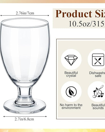 Patelai Set of 12 Clear Glasses 10.5 oz Water Goblet Glass Stemmed Water Glasses for Juice Wine Beer Tea Milk Cold Beverages Drinks Dishwasher Safe