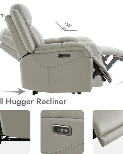 Watson & Whitely Genuine Leather Power Recliner Chairs for Adults, Wall Hugger RV Recliner with Power Headrest & Charging Ports, Electric Recliner Sofa Chair for Living Room, Grey