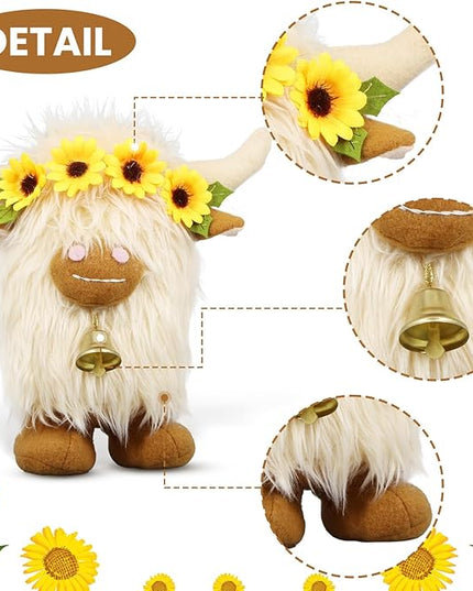 Lovinland Highland Cow Decor - Spring Scottish Cow Plush Gnomes Decorations for Home - Stuffed Animal Plush Gnomes Doll