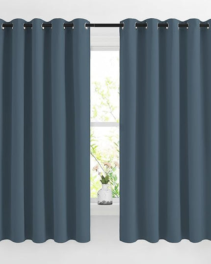 NICETOWN Smoky Blue Room Darkening Curtains for Living Room, Grommet 50% Blackout Thermal Insulated Window Treatment Sound Reducing Drapes for Bedroom/Kids Room, W66 x L66, 2 Panels