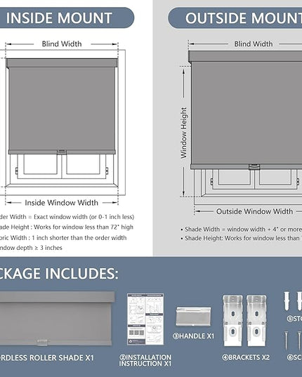 AOSKY Blackout Roller Shades Cordless Blinds for Windows, Free-Stop Shades with Valance, Thermal Insulated Fabric, UV Protection, Natural Woven Blinds for Home and Office (60" W x 72" H, Grey)