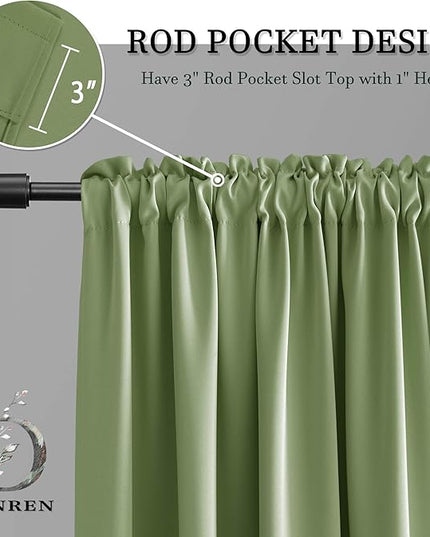 DONREN Sage Green Curtains 96 Inch Length Thermal Insulated Room Darkening Blackout Curtains for Bedroom (52 W x 96 L,Set of 2 Panels)