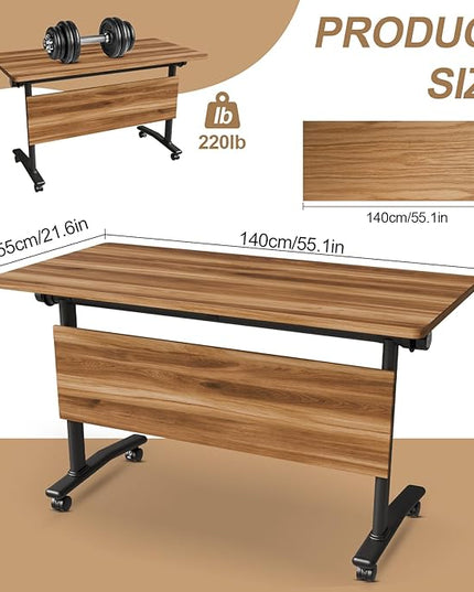 Conference Room Table with Flip-Top Design for Dynamic Meetings, Business Table Computer Desk with Heavy-Duty Frame,Foldable Seminar Meeting Tables for Home Office (4, C, 55.1IN)