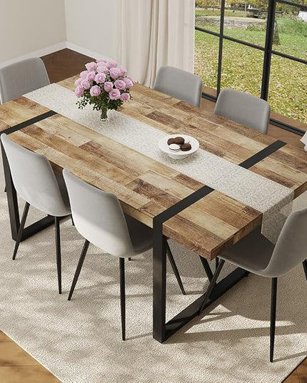 7 Piece Dining Table Set for 6, 71" Wood Kitchen Table Set with 6 Fabric Chairs, Modern Rectangular Dining Room Table and Chairs Set for Home, Kitchen, or Living Room