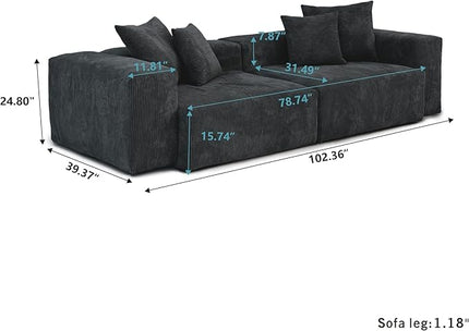 JACH Sectional Couches for Living Room, Modern Modular Sectional Couch with Chaise Ottomans, Cushion Covers Removable, Corduroy Sofa Bed for Living Room, Apartment, Office (Black)