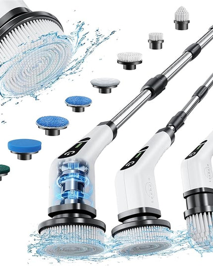 Leebein Electric Spin Scrubber, Cordless Cleaning Brush with 8 Replaceable Brush Heads, Tub and Floor Tile 360 Power Scrubber Dual Speed with Adjustable & Detachable Handle for Bathroom Kitchen Car