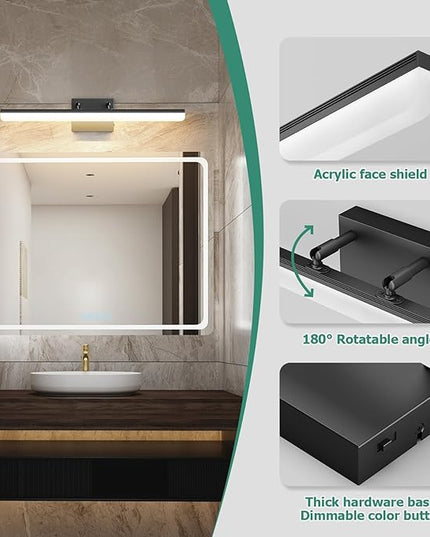 Black Vanity Light 24", 18W LED Bathroom Light Bar with 5CCT, Adjustable Angle & ETL Dimmable Driver – Modern Bathroom Vanity Light Fixture for Mirror, Powder Room, Bedroom, Apartment, Hotel