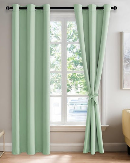 JIUZHEN Aqua Blackout Curtains with Tiebacks Thermal Insulated, Light Blocking and Noise Reducing Grommet Curtains for and Living Room, Set of 2 Window Curtain Panels, 42 x 84 Inch Length