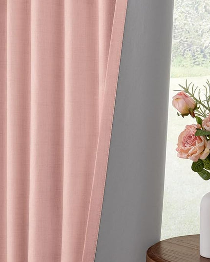 INOVADAY 100% Blackout Curtains for Bedroom, Black Out Curtains 84 Inch Long, Clip Rings Linen Blackout Drapes, Thermal Insulated Room Darkening for Living Room, 1 Panel - Blush Pink,W102xL84