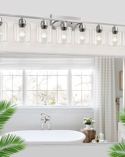 Modern Brushed Nickel 8 Light Bathroom Light Fixtures,52 inch Vanity Lights for Bathroom with Clear Glass for Mirror Kitchen Living Room Hallway Cabinet Porch