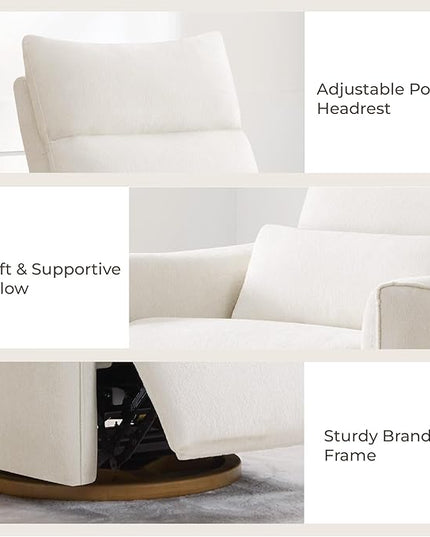 CHITA Swivel Rocker Recliner Chair, Power Nursery Glider Recliner, Nursery Rocking Chair with Adjustable Power Headrest, FSC Certified, Solid Wood Base, Cream