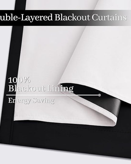 Yakamok 100% Blackout Curtains Black Room Darkening Thermal Insulated Window Curtain with 2 Thick Layers-Set of 2 Panels Grommet Top Drapes for Bedroom Living Room 52 Inches by 84 Inches Length