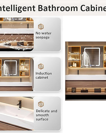 Modern Solid Wood Bathroom Vanity Set - Smart LED Fog Mirror, Floating Double Bath Sink Bathroom Cabinet, 2 Large Drawers & Open Shelves (Dark Brown, 84'')