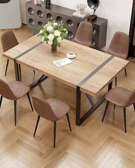 Dinner Table Set for 6, Modern 71'' Rectangle Wood Dining Table and Fabric Chairs Set of 6,Dining Table Set for 6 with Chairs, Ideal for Kitchen Dining Room