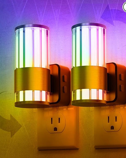 L LOHAS LED Night Light, Night Lights Plug into Wall, 2 Pack 10-Color RGB Change Nightlights,10/50/100LM Adjustable Automatic Nightlights Plug in with Dusk to Dawn Sensor for Room Bathroom Hallway